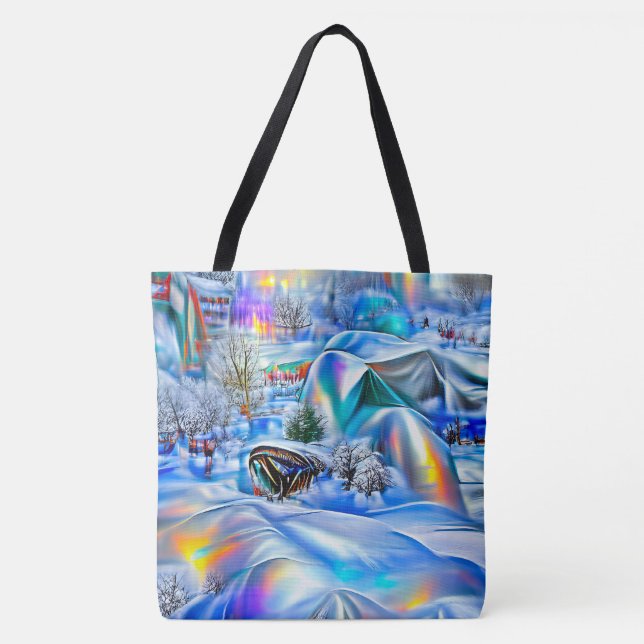Bolsa Tote Terra Maravilha Surreal de inverno com Luzes Iride (Frente)
