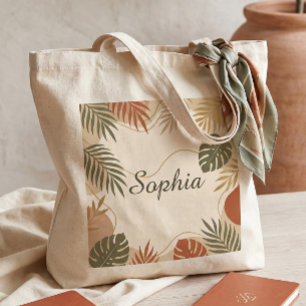 Bolsa Tote Terracota Boho Botânico Folhas de Palmeira Persona
