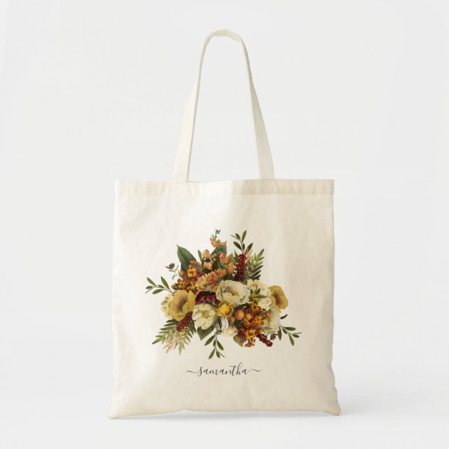 Bolsa Tote Terracotta Amarelo Floral Personalizado Botânico (Frente)