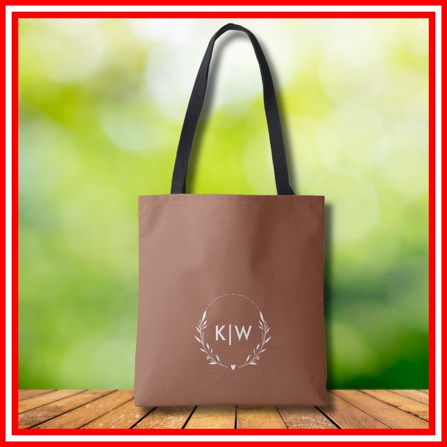 Bolsa Tote Terracotta e White | Monograma de Iniciais Moderno (Terracotta and White | Modern Initials Monogram Tote Bag)