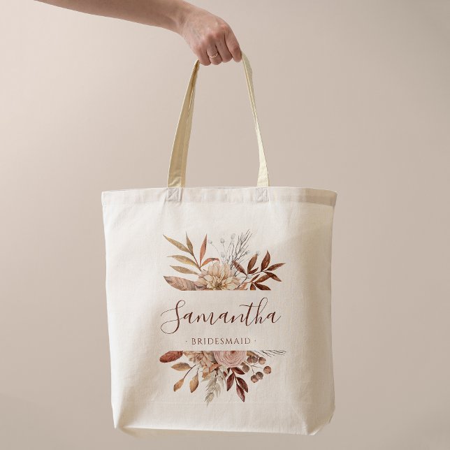 Bolsa Tote Terracotta Flores Rústicas Boho Folhagem de Outono (Criador carregado)