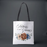 Bolsa Tote Terracotta Marinho Greenery Mãe do Cavalo<br><div class="desc">Elegante azul-Marinho,  Terracotta,  Terra-de-laranja tema floral mãe de um saco de tote de Groom com buquê elegante de azul-Marinho,  rosas de cor Terracotta e folhas verdes de eucalipto. Entre em contato comigo para obter ajuda sobre a personalização ou se você precisar de outro produto com este design.</div>