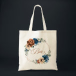 Bolsa Tote Terracotta Marinho Greenery Noiva Geométrica<br><div class="desc">Elegante azul-Marinho,  Terracotta,  Mira-Laranja,  tema floral,  noiva de noiva de noiva,  com buquê elegante de azul-Marinho,  rosas de cor Terracotta e folhas verdes de eucalipto. Entre em contato comigo para obter ajuda sobre a personalização ou se você precisar de outro produto com este design.</div>