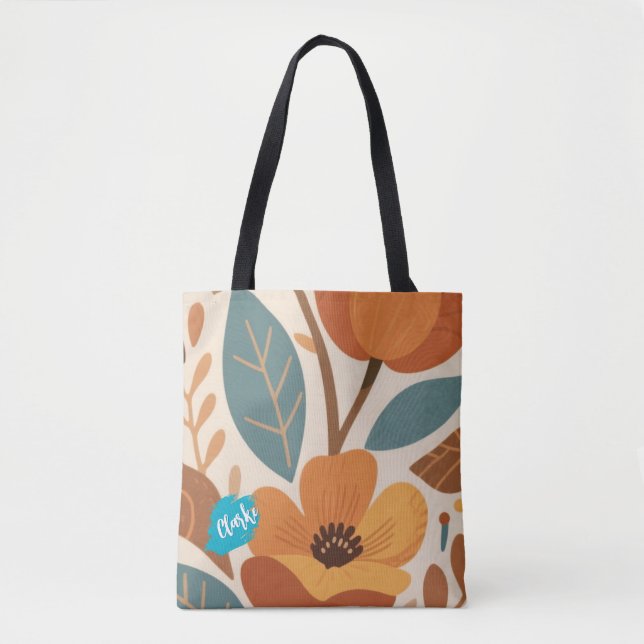 Bolsa Tote Terracotta & Teal Autumn pattern (Frente)