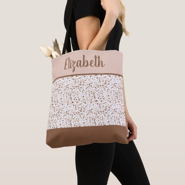 Bolsa Tote Terrazzo Brown e Beige White Abstrato (Close Up)