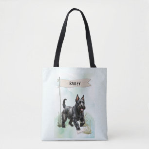 Bolsa Tote Terrier Escocês Aquarela Cachorro Personalizado