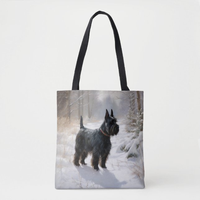Bolsa Tote Terrier escocês que deixe nevar o Natal (Frente)