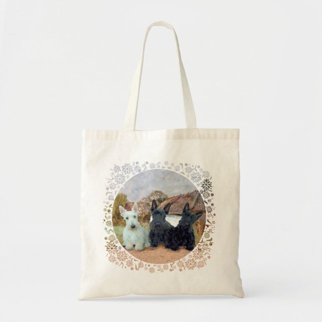 Bolsa Tote Terriers Escoceses Pretos e Trigos (Frente)