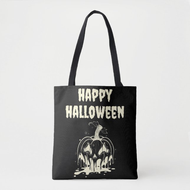 Bolsa Tote Terrível Derretimento de Pumpkin Feliz Hallowen (Frente)
