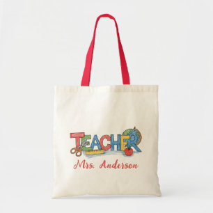 Bolsa Tote Tesoura de Lápis de Apple do Professor de Nome Per