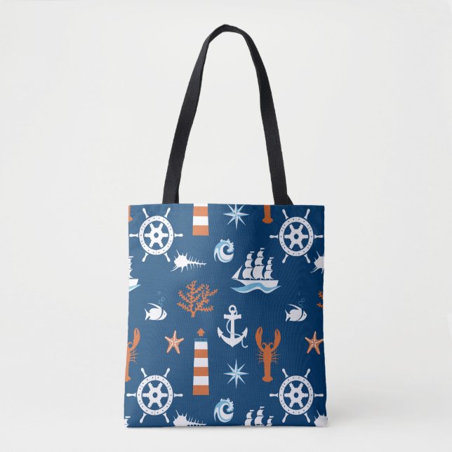 Bolsa Tote Teste padrão 1 do tema do mar (Frente)