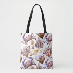 Bolsa Tote Teste padrão 4 da vida marinha da aguarela
