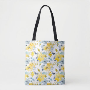 Bolsa Tote Teste padrão amarelo & azul da aguarela