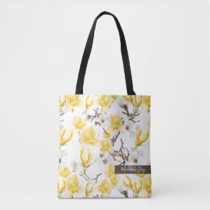 Bolsa Tote Teste padrão amarelo & branco da aguarela da flor