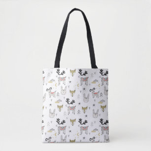 Bolsa Tote Teste padrão animal do Doodle da floresta bonito