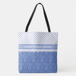 Bolsa Tote Teste padrão azul da pervinca, laço do falso,