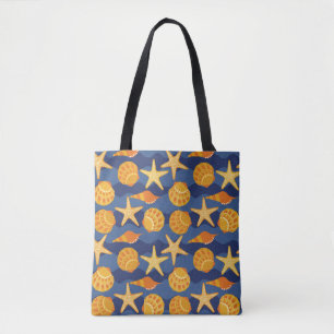 Bolsa Tote Teste padrão azul e alaranjado do Seashell