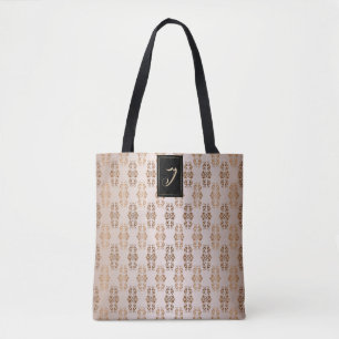 Bolsa Tote Teste padrão barroco floral do estilo. Monograma