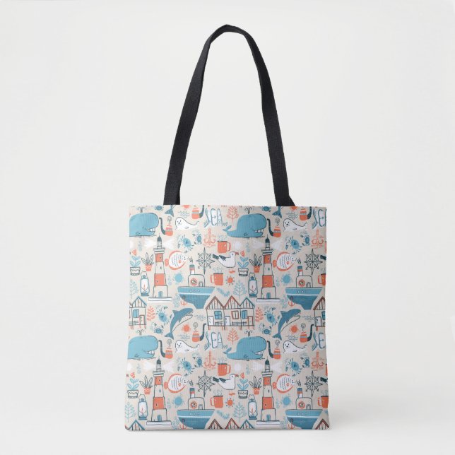 Bolsa Tote Teste padrão bonito do Doodle do Mar do Norte (Frente)