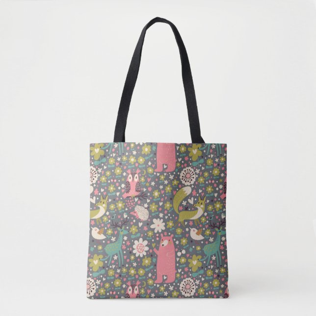 Bolsa Tote Teste padrão bonito dos animais da floresta (Frente)