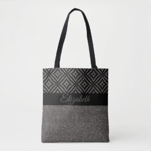Bolsa Tote Teste padrão bonito Pesonalized do preto do brilh