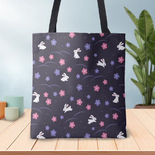 Bolsa Tote Teste padrão branco bonito de coelhos e de flores