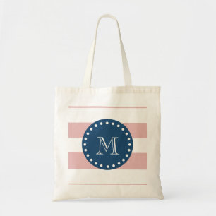 Bolsa Tote Teste padrão branco cor-de-rosa das listras,