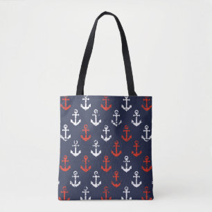 Bolsa Tote Teste padrão branco e azul vermelho do marinho