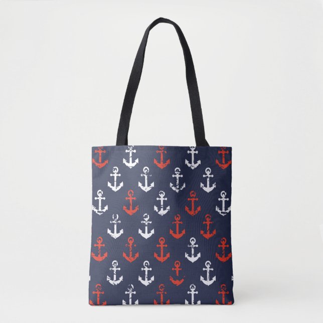 Bolsa Tote Teste padrão branco e azul vermelho do marinho (Frente)