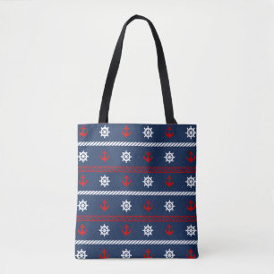 Bolsa Tote Teste padrão branco e azul vermelho do oceano