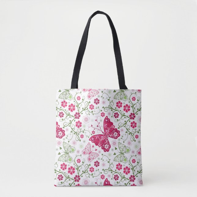 Bolsa Tote Teste padrão branco floral (Frente)
