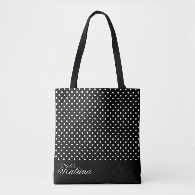 Bolsa Tote Teste padrão branco preto elegante da polca (Frente)