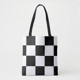 Bolsa Tote Teste padrão Checkered moderno preto e branco