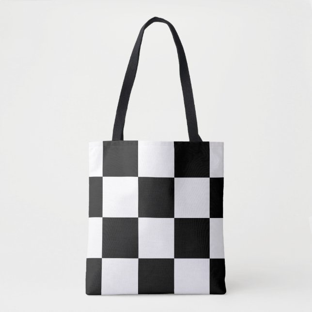 Bolsa Tote Teste padrão Checkered moderno preto e branco (Frente)