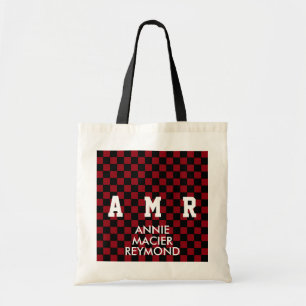 Bolsa Tote teste padrão checkered monograma personalizado