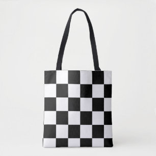 Bolsa Tote Teste padrão Checkered preto e branco