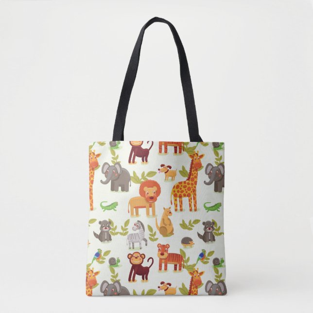 Bolsa Tote Teste padrão com animais dos desenhos animados (Frente)