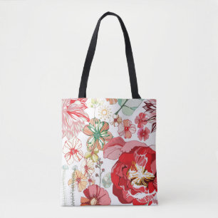 Bolsa Tote Teste padrão com flores vermelhas
