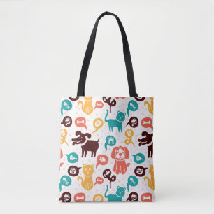 Bolsa Tote Teste padrão com gatos e os cães engraçados