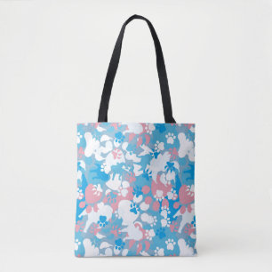 Bolsa Tote Teste padrão cor-de-rosa e azul do cão da