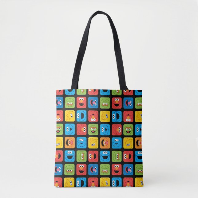 Bolsa Tote Teste padrão cubado Sesame Street das caras (Frente)
