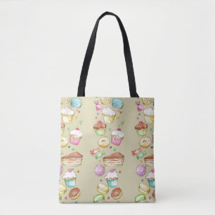 Bolsa Tote Teste padrão da aguarela com doces
