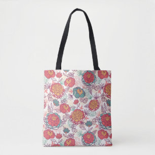 Bolsa Tote Teste padrão das flores e das folhas da peônia