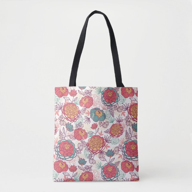 Bolsa Tote Teste padrão das flores e das folhas da peônia (Frente)