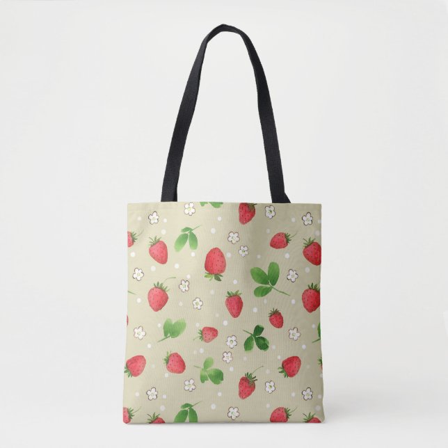 Bolsa Tote Teste padrão das morangos da aguarela (Frente)