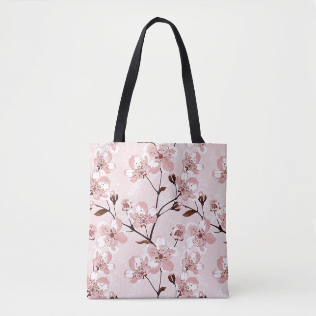 Bolsa Tote Teste padrão de flores da flor de cerejeira (Frente)