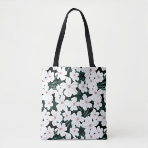 Bolsa Tote Teste padrão de flores tropical branco