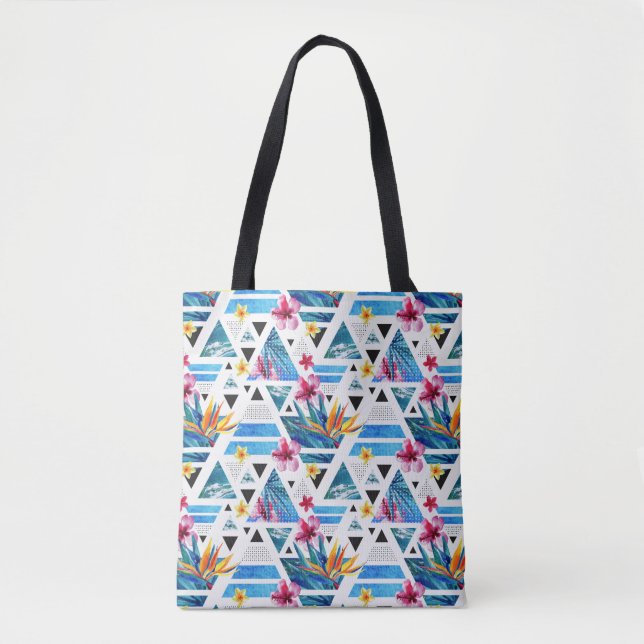 Bolsa Tote Teste padrão de flores tropical geométrico (Frente)