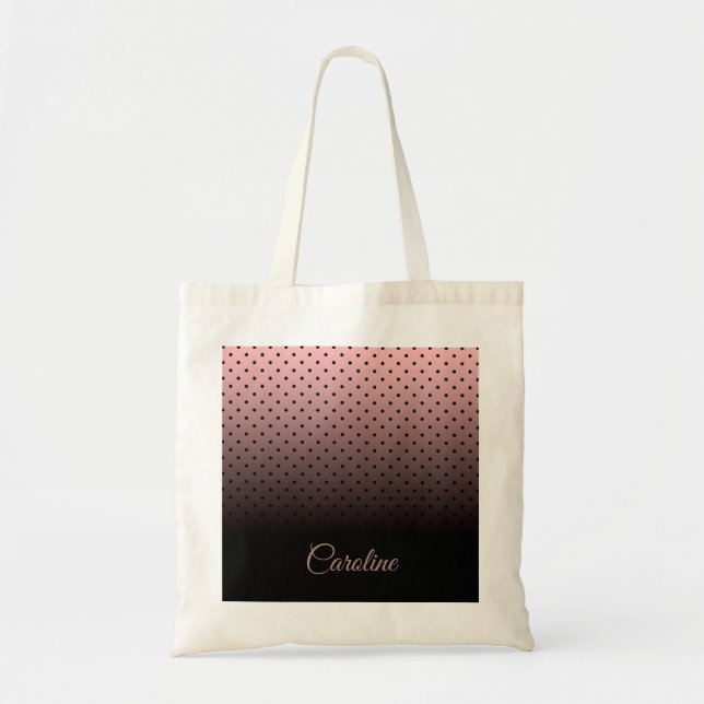 Bolsa Tote Teste padrão de pontos preto e cor-de-rosa (Frente)