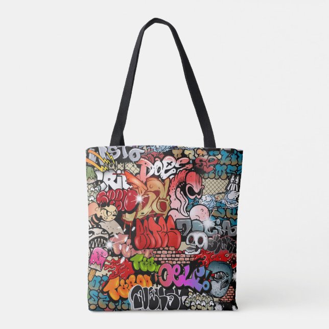 Bolsa Tote Teste padrão dinâmico urbano da arte dos grafites (Verso)
